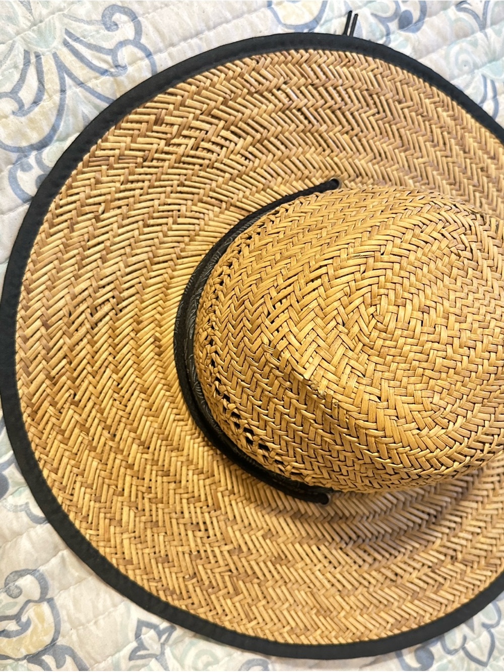 Straw Wide Brim Sun Hat with Black Trim